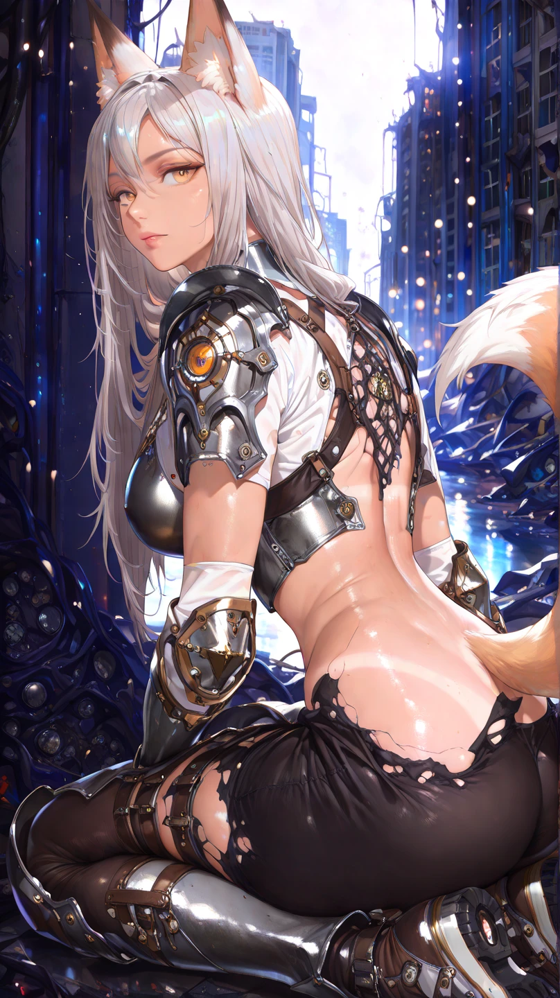 Nude 18 year old anthropomorphic cat girl standing showing her pussy, Front view from below, even lighting