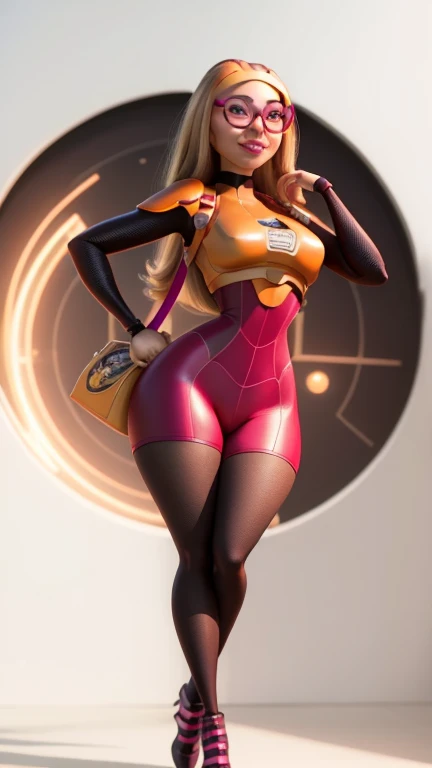 high detail, (Masterpiece:1,2), mosquito, white girl, 1 girl, Alone, black fur, yellow Jacket, Sleeveless, yoga pants, big breasts, wide, looking at the viewer, curves, chubby, stomach, lips, perfect lighting, showy, detailed face, Best Quality, Masterpiece, high resolution, Original, extremely detailed wallpaper,