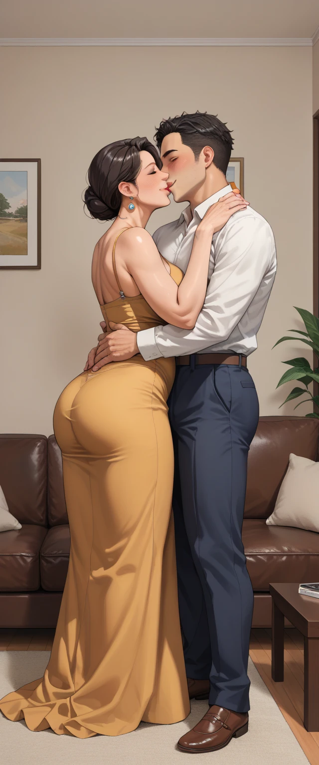 (1 young man), (1 asian Mom), (Duet), A mom seduces a young blackman，（strong and naked black man，short pants，muscle body，bodybuilder），（a young mom with big breasts，narrow waist，bare shoulders，(long skirt dressed, floral print, naked）, European 40 year old milfs and th1 young black man r, best quality:1.4), (Ultra-high resolution:1.2), (8K, RAW photos:1.2), Laurena Lexis, (1 Mom, 1 son), Moms showing off their curves, bend down, Wearing sexy clothes and shorts, and their young son, Clear eyes, A mother and her young son, ((French Kiss))