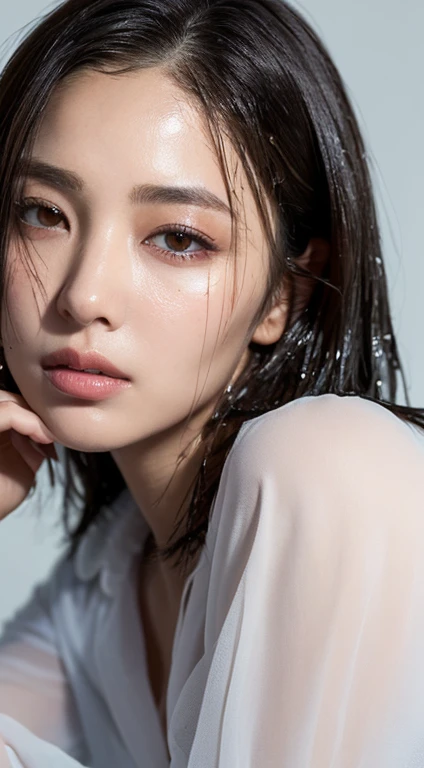 (Photorealistic: 1.4, highest quality, 8k,Wet:1.3 ), ( 20-year-old, Cheerleader、Sportswear, Sweat: 1.2, Black-haired), Fine skin,, double eyelid, ((alone、Big Breasts:1.5、Cleavage、Bust up shot、function、Wet:1.1))、Embarrassed look、Open Mouth、Detailed face、Detailed eyes、Full body photography