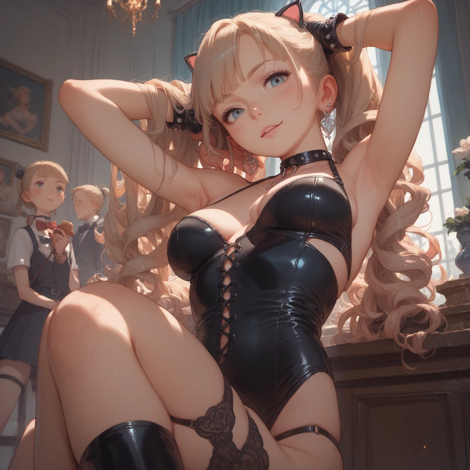 Erotic Cat Cosplay、In underwear、cat cosplay、Cosplay photoshoot、Chestnut Hair、Semi-long hair、Blushing、lipstick、Perfect hands、Detailed hands、Random erotic poses、