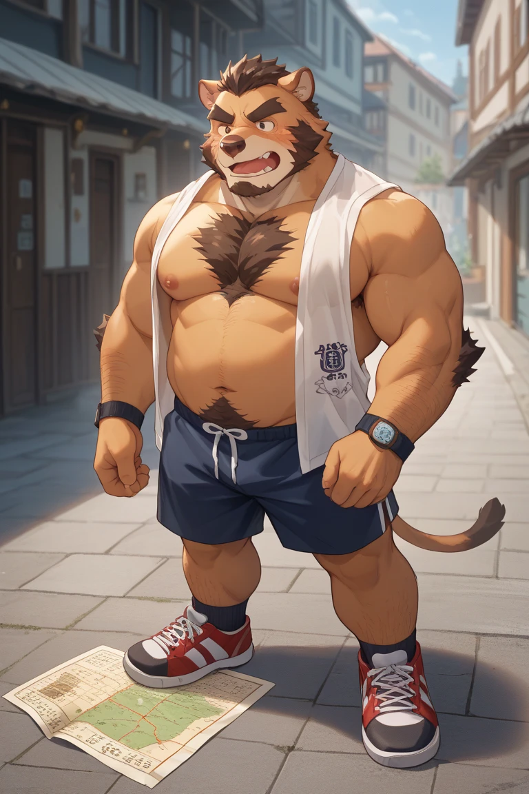 embedding:German shepherd, male,Very pale red eyes,Scar on the face, Single Person,wearing glasses,A swimsuit,A transparent material shirt,Beach Pants,Mature, The highest quality of scene detail,adult,Tall and powerful,muscle,Tattoos,Best quality hands, best quality eye,detailed fur,Delicate eyes.Extreme picture quality,by sollyz,by zixiong,by milkytiger1145