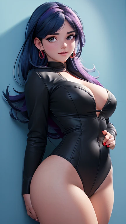 1girl, Muscular body, areola slip, flat breast, unzipping, prom dress, Long shaped face, dark purple eyes, purple hair, long hair, long hair, guard tower , (colorful, vivid color:1.4), masterpiece, best quality, absurdres,