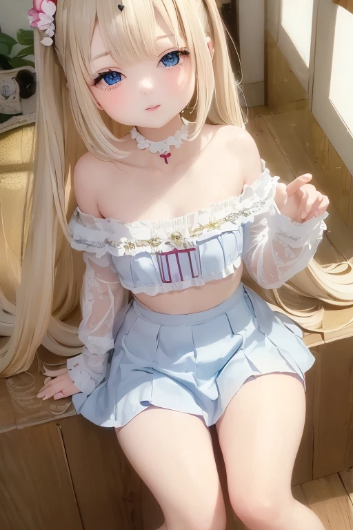 Long blonde hair　Slender beautiful girl　Public Squares　Daytime　Completely naked　wet diaper　Squat with your legs apart