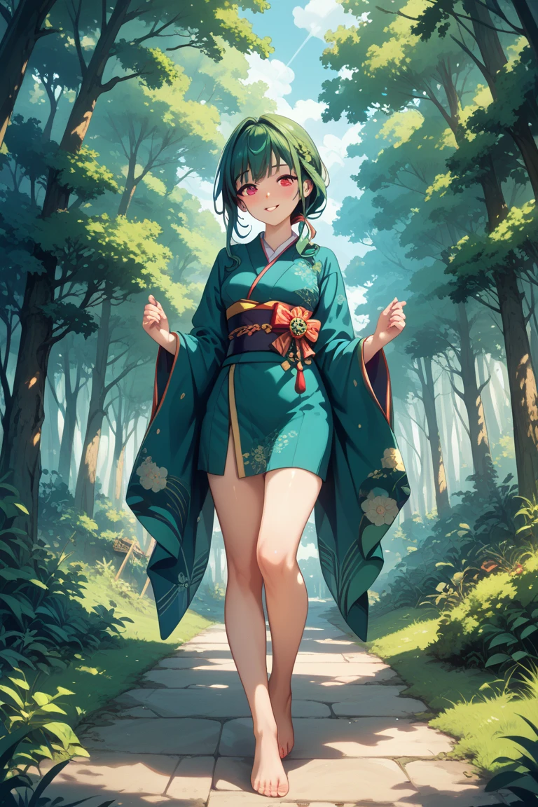 source_anime, full body, 1boy, solo, cute, 18year old, Slender, tall height, flat chest , dark Green Hair, straight hair, short hair, futanari