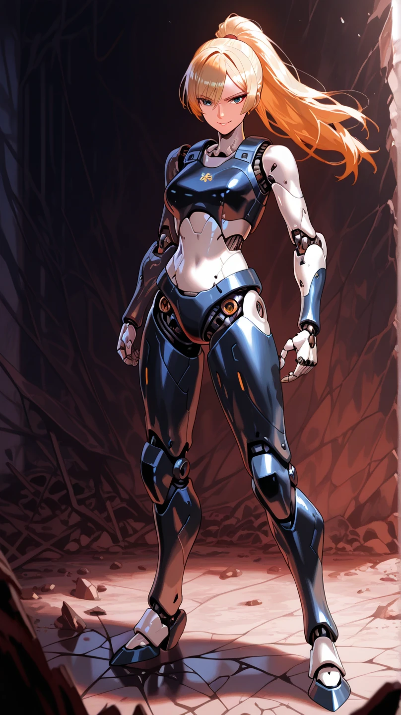 ((Best quality)), ((masterpiece)), (detailed: 1.4), (((back))), ((Perfect ass)), A cyberpunk warrior 35-year-old muscular woman almost naked in the Simon Bisley style for the cover of Heavy Metal magazine, bare thighs, tiny thong, garter belt, (((super short orange hair))), clean face, Minimum clothing, light blue carbon fiber cyberpunk clothing with small details in dark blue and white, (((blue clothing))), (((short-cut))), (((mature woman))), (((full body)), (((tiny red thong ))), mechasuit