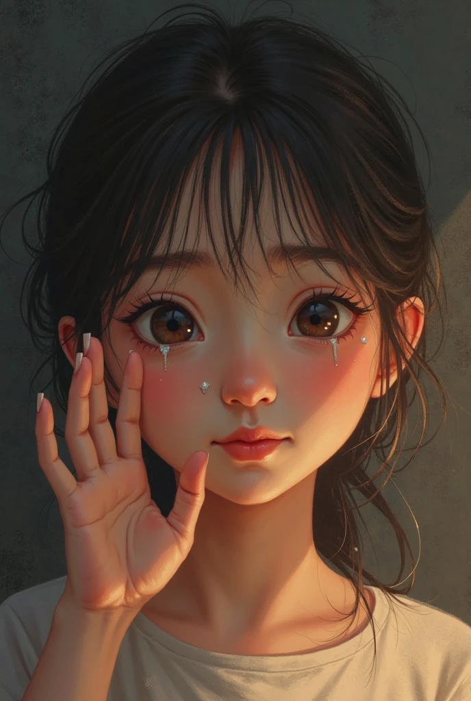  child，A girl was seen picking her nose with her fingers inserted into her nostrils