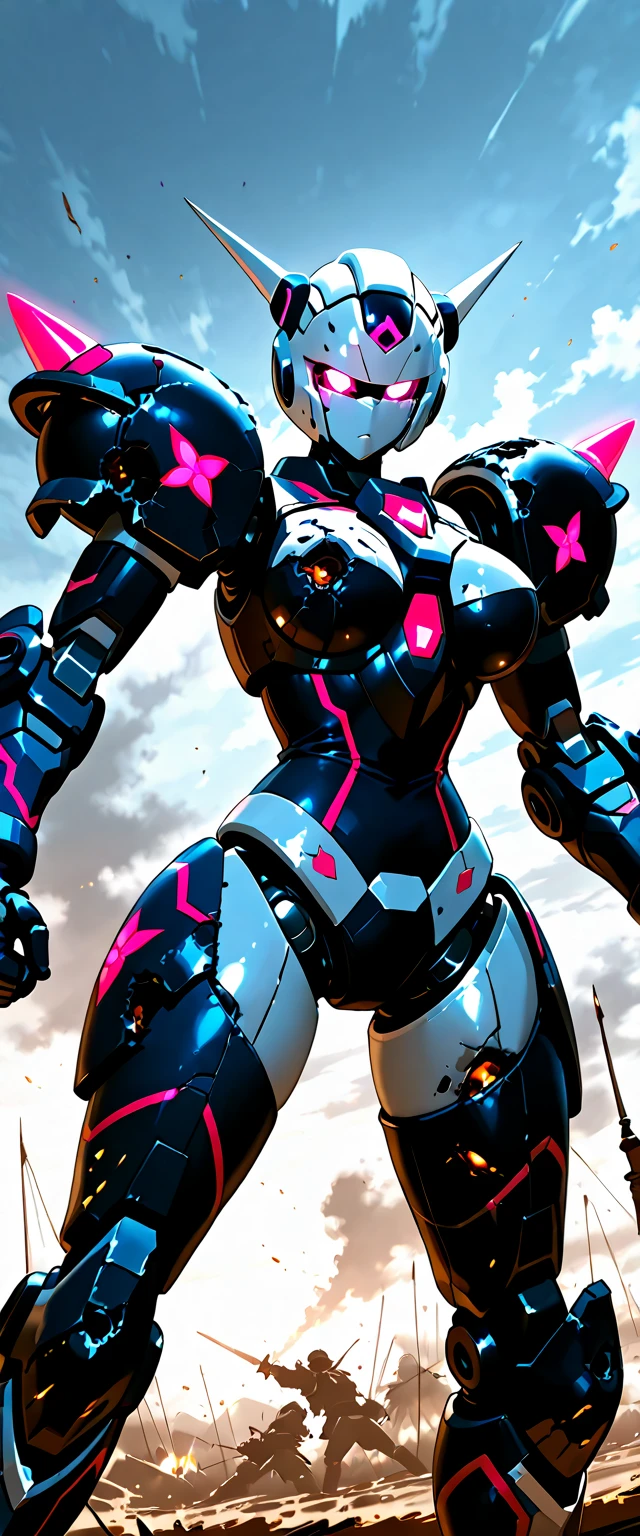 Adult woman, Short blue hair, Cyan eyes, Autobot's pink armor, arch, Masterpiece, hiquality