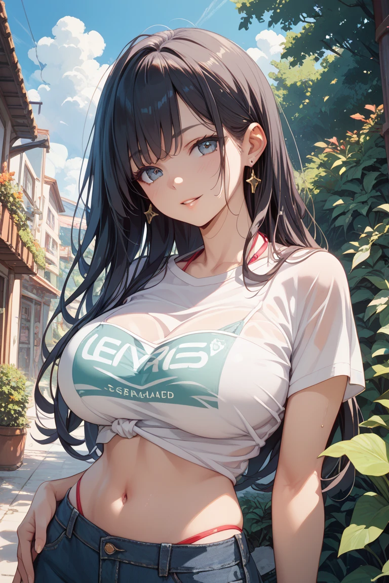 20 years old,ung woman, pretty, Linda, Bblack hair, bangs in hair, skin tanned, breasts big, Waist slender, wide hips sweat, excited, bluetooth headset around the neck, black gym shorts, white gym sweatshirt , ((hyperrealistic, 8k, (extremely detailed 8k), (very delicate and beautiful), (work of art), (Best quality:1.0), (ultra-high resolution:1.0), (work art, best quality)),