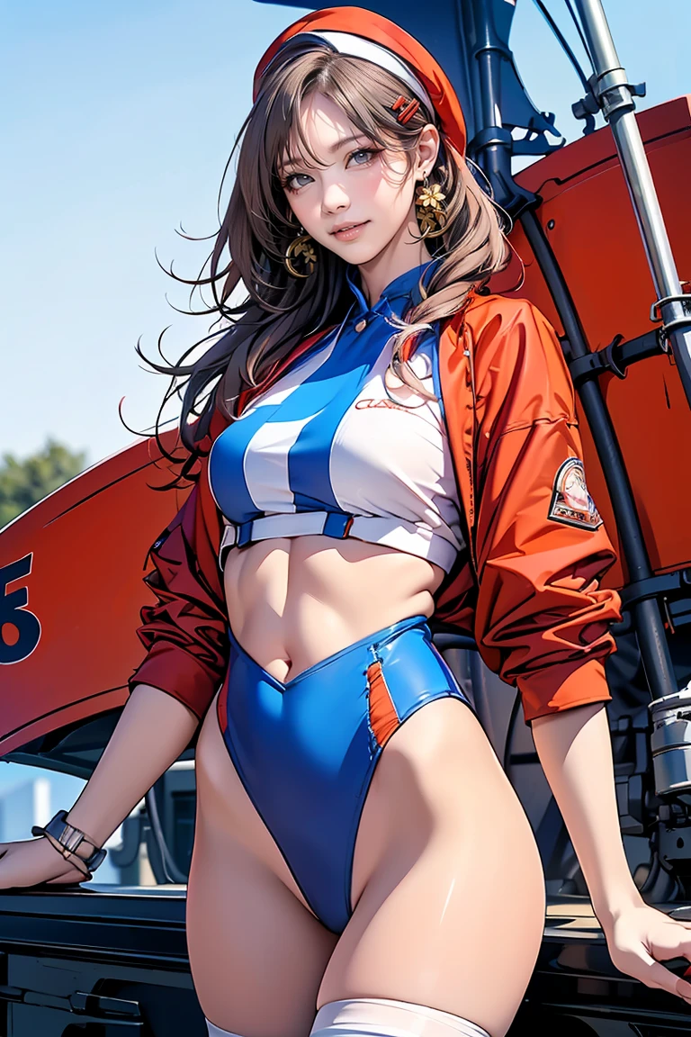 ((((depth of field:1.2)))), private beaches of okinawa, medium breasts, 1girl, black eyes, slender, ear_piercing, medium hair, short ponytail, break, nail_polish, break, (light brown hair:1.2), (bloom:1.1), backlight, break, break, ((wind:1.3)), blue sky, break, (print_sports_bikini:1.3), (((running:1.3))), Short pants, (((grin:1.2))), i'm wearing a hoodie, (masterpiece,best quality:1.4), (8k,raw photo,photo realistic:1.2), shiny skin, detailed skin, detailed face, detailed eyes, 1girl, beautiful face, break,