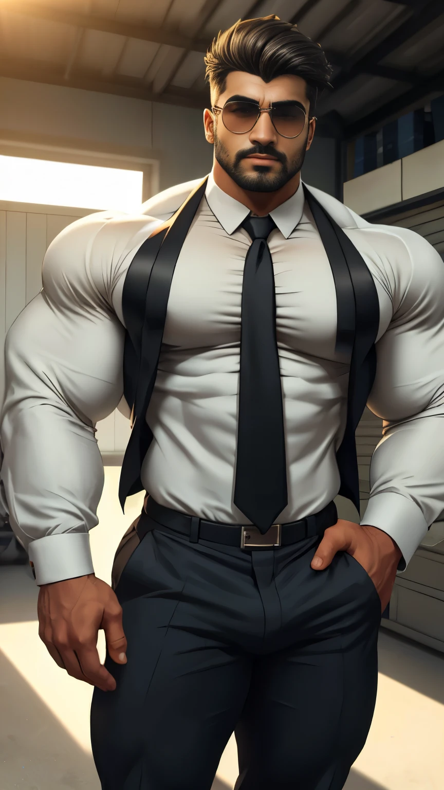 Front open Office suit and showing hairy chest close up focus on wetty bulge indian perfect wetty big hairy monster bulge in pant, masterpiece
