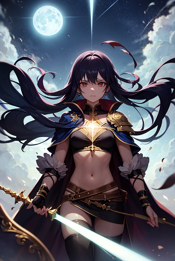 A black-haired girl wields the Heavy Thrusting Swords from within the Elden Ring in a reverse grip.
