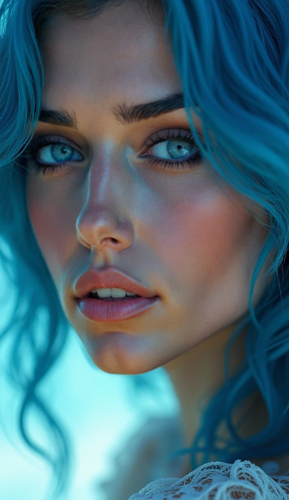 high quality 8k, megan fox, 21 years old, blue eyes, detailed blue hair, very detailed
shadows, skin texture, detailed skin texture, detailed face features, sensual face, brazillian
butt ( feature ), face looking at the viewer, realistic skin texture, no background, light
smile, instagram picture, upstanding, detailed body shape long hair cinematic lighting,
Canon, cinematic lighting, Hyperrealism, Masterpiece, anatomically correct, super detail,
textured skin, UHD, natural lightning, face picture, portrait, blue hair, sit down at the beach
up with bubble,naked with detailed vagina including clitorist