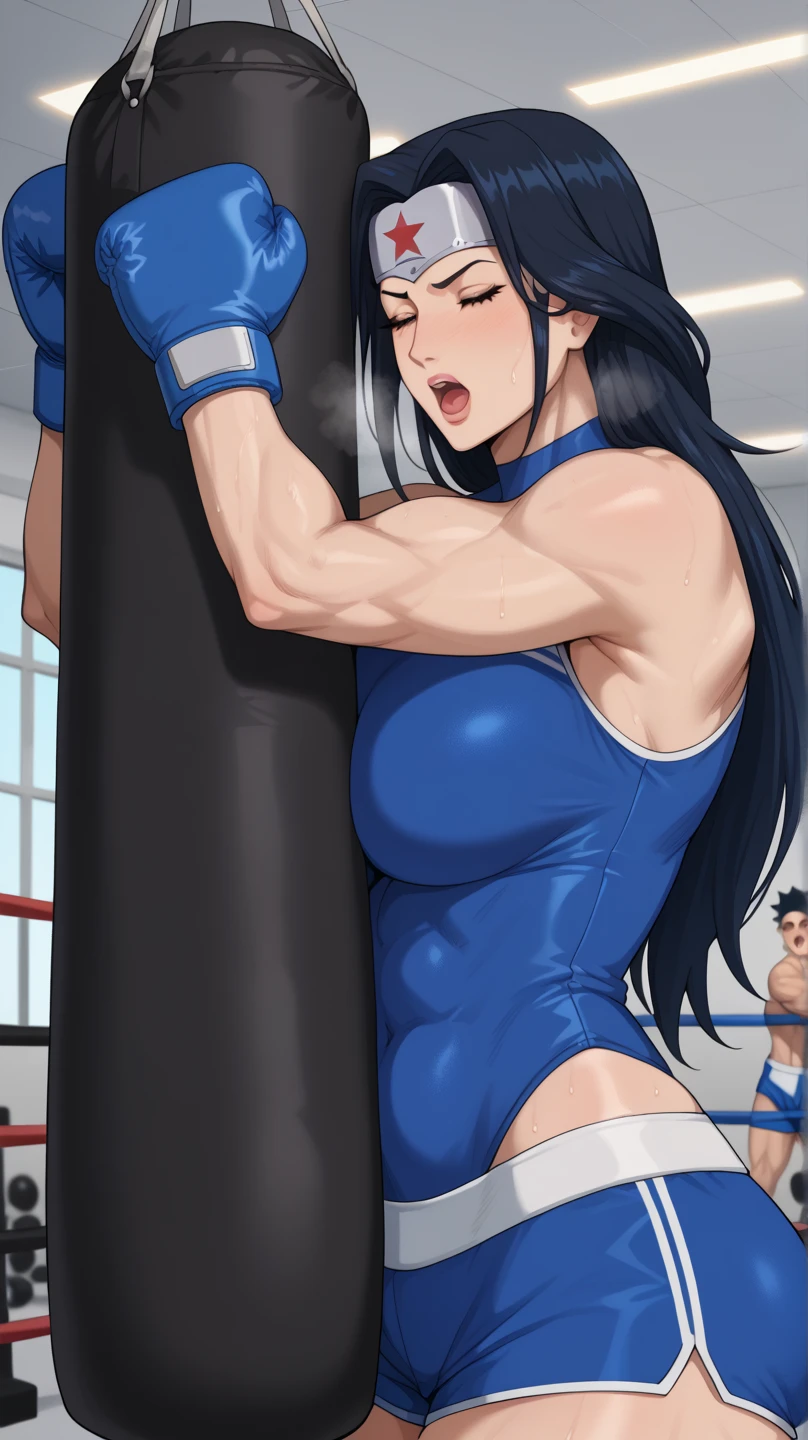score_9, score_8_up, score_7_up, BREAK, 1girl, solo, breasts, fh1to, blue thong, fit body, chiseled abdomen, ((sexy pose)), teasing, superb and dominant, slender, (((very powerful muscles))), biceps, (((naked breasts))), standing tall, (((full figure view))), enraged, (((kicking a guy))), dynamic, flying kick