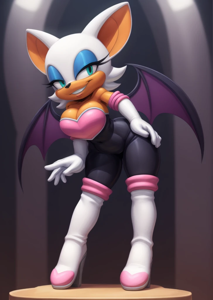 a digital artwork of Rouge the bat with abs wearing a crop top of her original outfit with a bare midriff and a bare navel , digital art, ((perfect face)), ((best quality)), ((masterpiece))