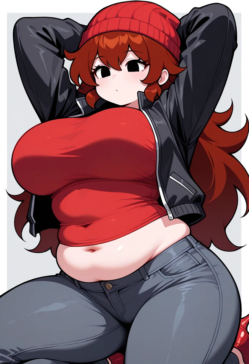 Digital Art, DeviantArt, 2010, 1girl, Kim Pine, red hair, medium breasts, muscular arms, chubby, belly fat, wide hips, fully clothed, safe, appropriate, perfectly drawn, no mistakes