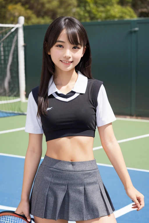masutepiece、masterpiece、top-quality、ultra-detailliert、hight resolution、hight resolution、8K Portrait、Unity 8k Wallpapers、extremely details CG、Unity 8k壁纸、Highly detailed CG Unity 8k wallpaper、逼真、realperson、cute little、 Portrait photos、shinny skin、high-detail、(sixteen years old:1.2)、Beautiful clear eyes、Ultra-fine depiction、delicated face、Lovely lips、Slender body、big breasts thin waist、Thin leg、(athletic field:1.5)、(flat chest:1.8)、(Athletics uniforms:1.5)、(teats:1.4)、(Big smile)、(waved hair:1.2)、(small tit)、cute face