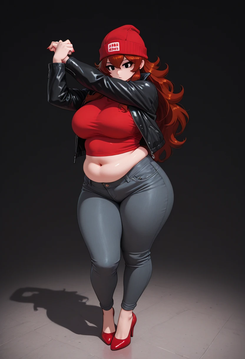 Very detailed, Seductive woman with horns, Tight shirt, (plump, The breasts are too big,Shirts always get torn, Red hair), Face-centered, Face Focus, Complex eyes,Standing,stand at attention,Full body frontal photo