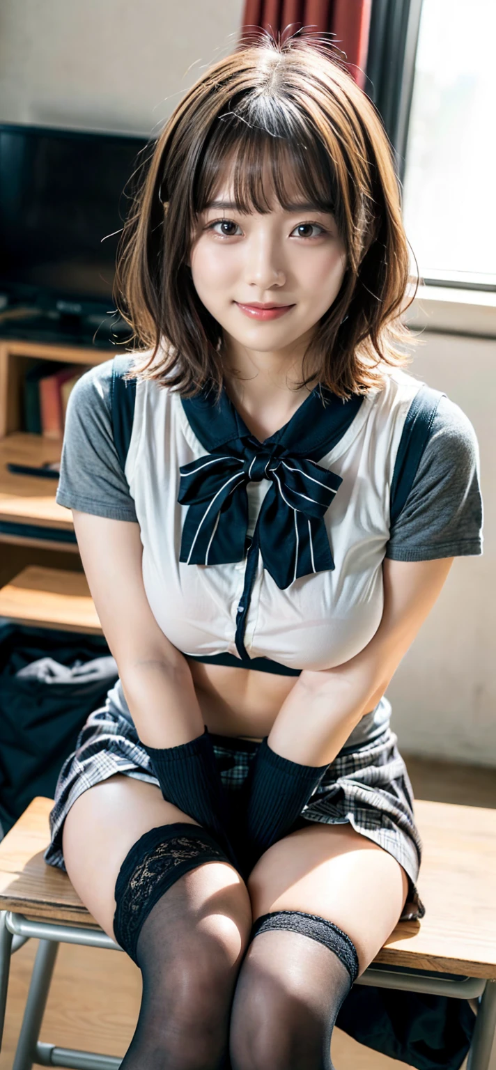 Masturbation with a vibrator, high school student in uniform, knit, playing the violin, junior high school student, , short cut, big breasts, showing panties, open legs,