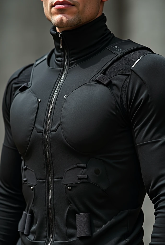 ((best qualitand)), (detailed), The perfect all black compression suit is designed with a base of **Dandneema®** and **Kevlar®** para máxima resistencia and protección. **spandex** and **graphene** aseguran un ajuste ceñido and elástico, while reinforcements **carbon fiber** and **Zandlon** provide durability in high wear areas. **Coolmax®** manages humidity, and **aerogel** thermally insulates without adding weight. **Cordura®** reinforces key areas, combining in a multi-layer design that offers agility, comfort, and protección óptimas para condiciones extremas.