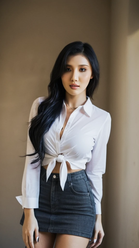 BeaUTIFUL girl wearing very shear white shirt, see through clothe ,long eyelashes, not looking at the camera, an 25-year-old American woman, Miniskirt, crop top, a semi-realistic image, portrait of a young girl, beautiful realistic eyes, fantastic face, beautiful appearance, Michael Garmash, Daniel F. Gerhartz, warm dreamy lighting, volumetric lighting, adventure style, dynamic gradients, bright color, highly detailed vector curves, simple, smooth and clean, vector graphics, smooth, Johan Grenier, character design, 3d shading, cinematic, ornate patterns, elegant organic framing, hyperrealism, posterized, collection of masterpieces, juicy bright colors, twilight, Summer