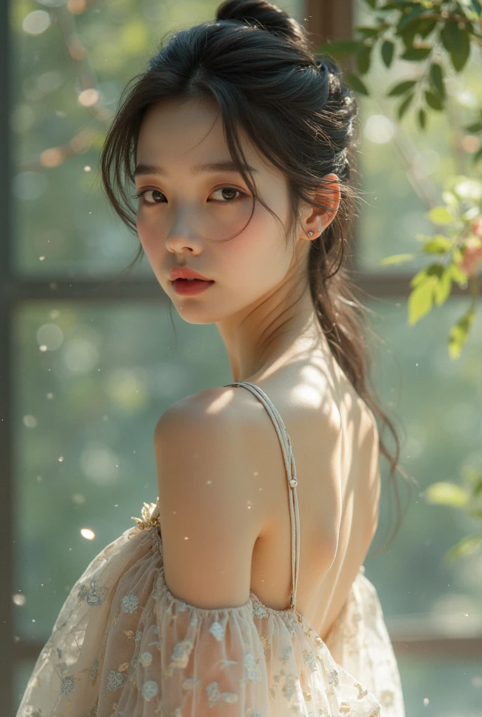 (best quality,4k,8k,highres,masterpiece:1.2),ultra-detailed,(realistic,photorealistic,photo-realistic:1.37),beautiful detailed eyes,beautiful detailed lips,extremely detailed eyes and face,longeyelashes,1 girl,portrait,fantasy landscape,magical forest,glowing fireflies,warm sunlight,dramatic lighting,vibrant colors,cinematic, cute face, pretty girl, ((smile))
