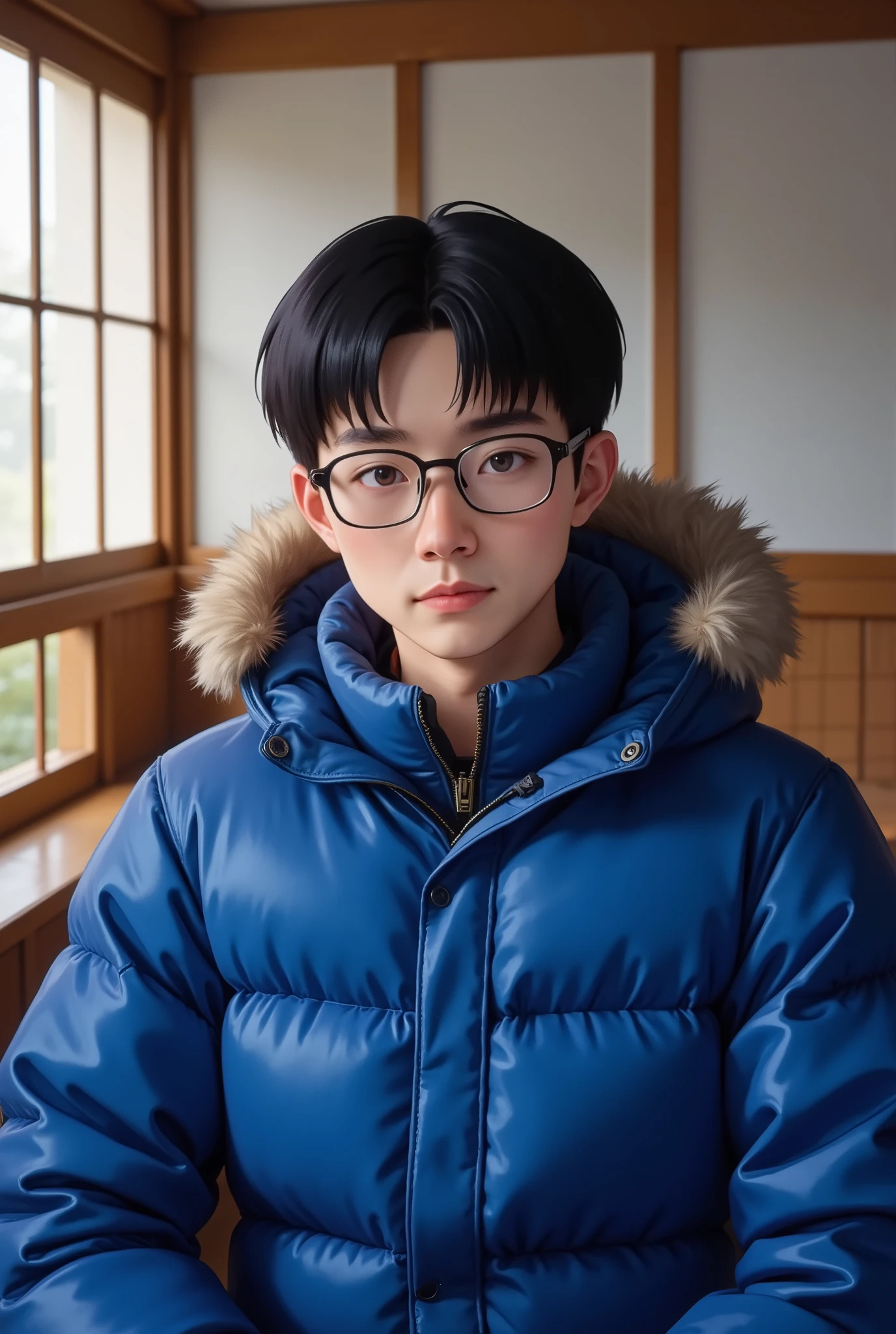 an award-winning shot of a boy ??? Lee Joon-gi age 8 year old a storyteller wear big nerd eyewear,hoodie, brunette,big large headphone,mic podcast, talking into the microphone,cat in smoke