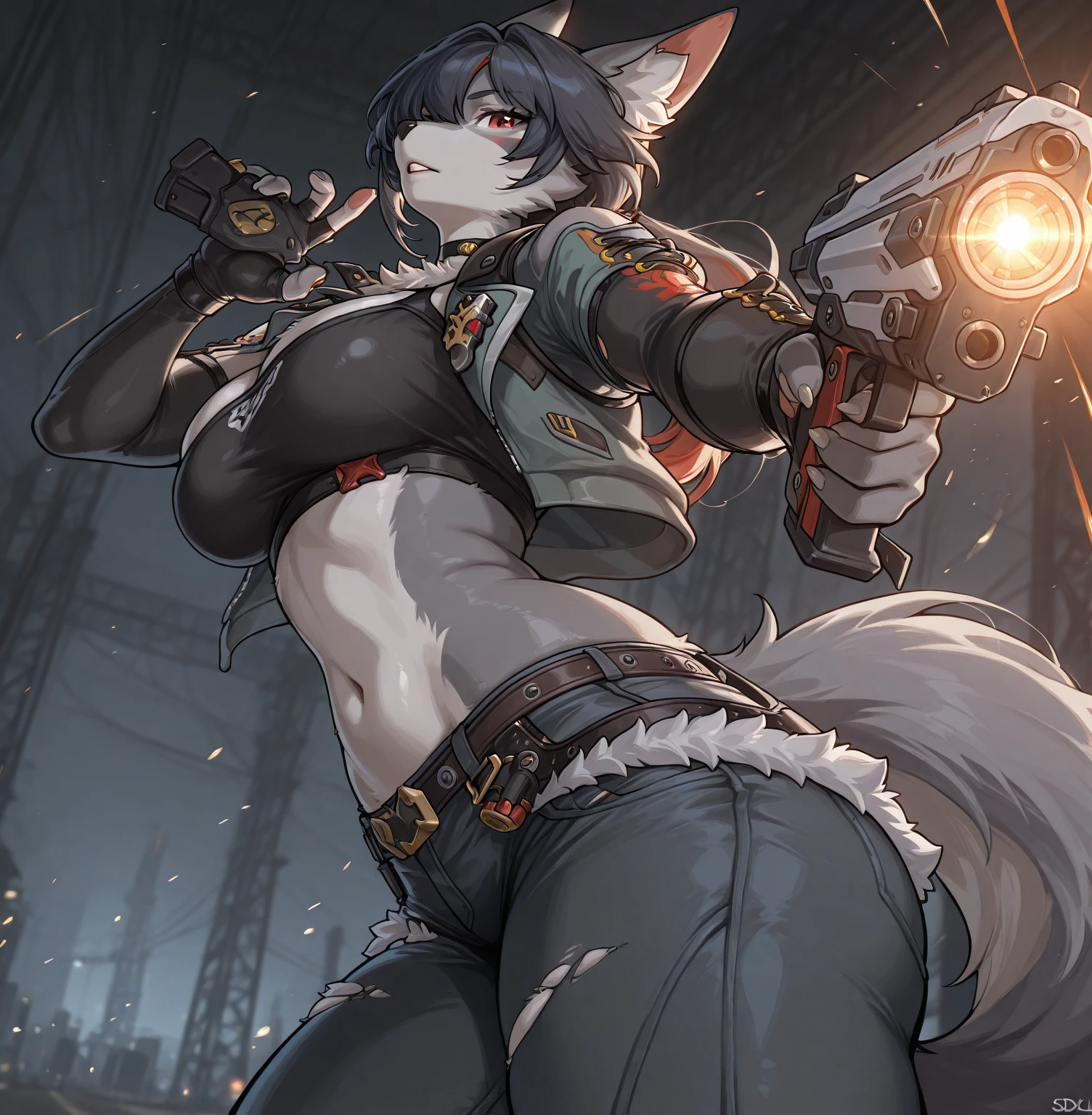 4girls, massive breasts and hips and butt, any outfit, any fur color and pattern [all colors and patterns allowed], any eye color and pupils [heterochromia allowed], any location, night, any pose, doing anything, sci fi weapon, perfect body, doing anything and any pose
