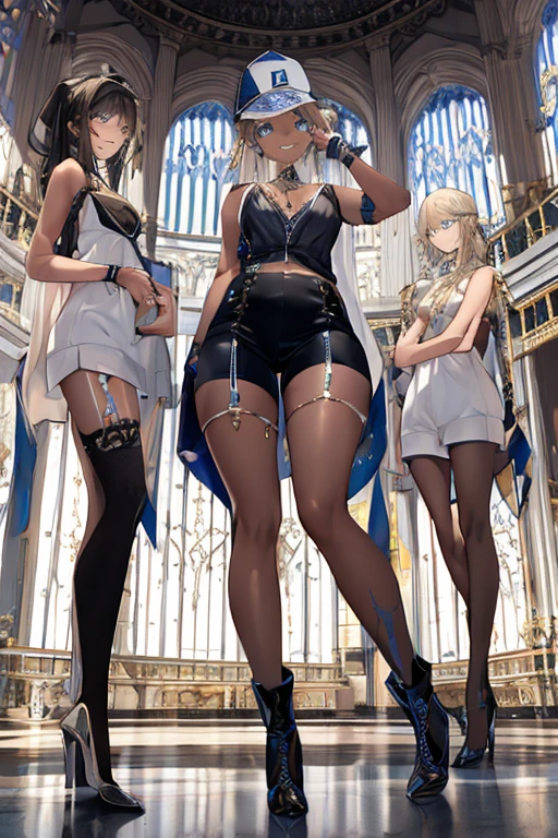(superflat, masterpiece, flat shading, flat colors:1.1), Cinematic shot, Masterpiece, echo style, horny, female teacher humiliating two girls on a leash, ((3 females, multiple females)), european, (3 beautiful females, lesbian orgy), ((humiliating, fingering, humiliation, humiliated, golden halo, halo)), (chained, tied, golden chain, golden dildo, penetration, chain around bodies , chained collar, handcuffs, rough:1.4), leather gloves, leather, slim, lingerie underwear, silk bra, lingerie stockings, angel wings, (cold light, cold blue tones), flat blue background, highly detailed, from below