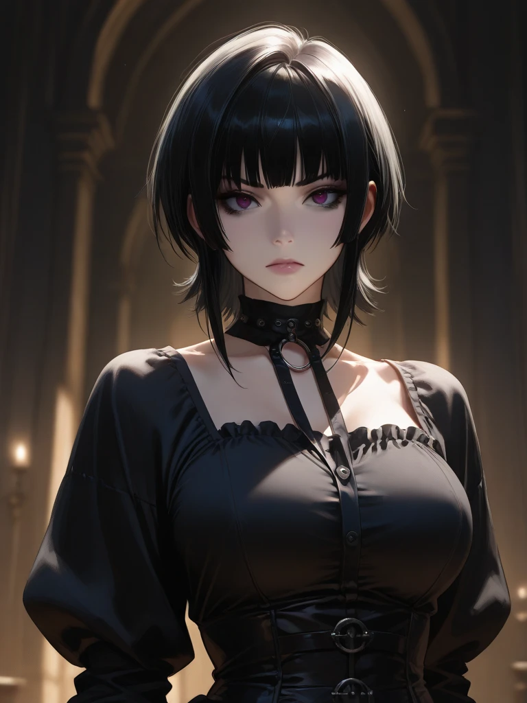 ((masterpiece, best quality, ultra-detailed, high resolution, extremely detailed CG, super detailed, Most beautiful clean lighting)), 1girl, small girl, under 12, cute girl, pretty face, smile, white skin, Beautiful black hair, hair cut in a row, bob cut, straight hair, black eyes, kawaii, slender, small build, flat chest, nsfw, topless, Fantasy world, world of death, black dress, skeletons, necromancer, necromancer, dark, magical world, Dark princesses, army of death, skeleton soldiers and a group of zombies.