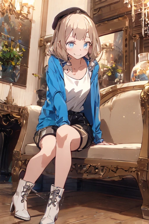 highest quality、masterpiece、8k、22 years old、glare:1.3、sit on a chair、despise、Female boss、office、work、contempt:1.3、look down:1.3、high pressure、至close distance、(((raising both arms high、hands behind head、brown sweater、white panties、twin tails、Very bad sleep、Cold-hearted、squat、sitting in a chair、)))、small face、angry:1.4、glare:1.4、((very boyish:1.3、overlooking perspective、))、close distance:1.3、cool woman、((golden hair、short hair、light blue eyes、20 year old female