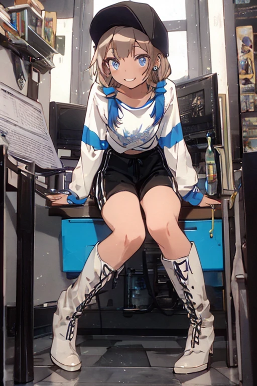 1 beautiful girl excellent quality perfect anatomy vtuber white hair light blue eyes long stockings in the room rgb led pc gaming full body Mini skirt small breasts