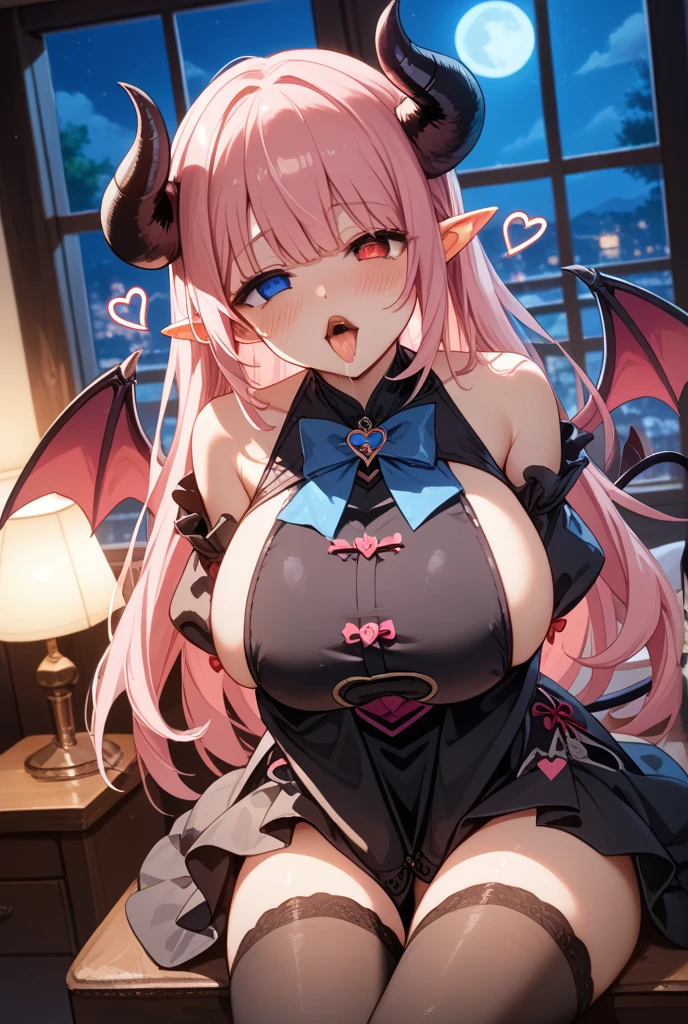 Demon girl with a tattoo on her uterus covered in cum, a lot of cum