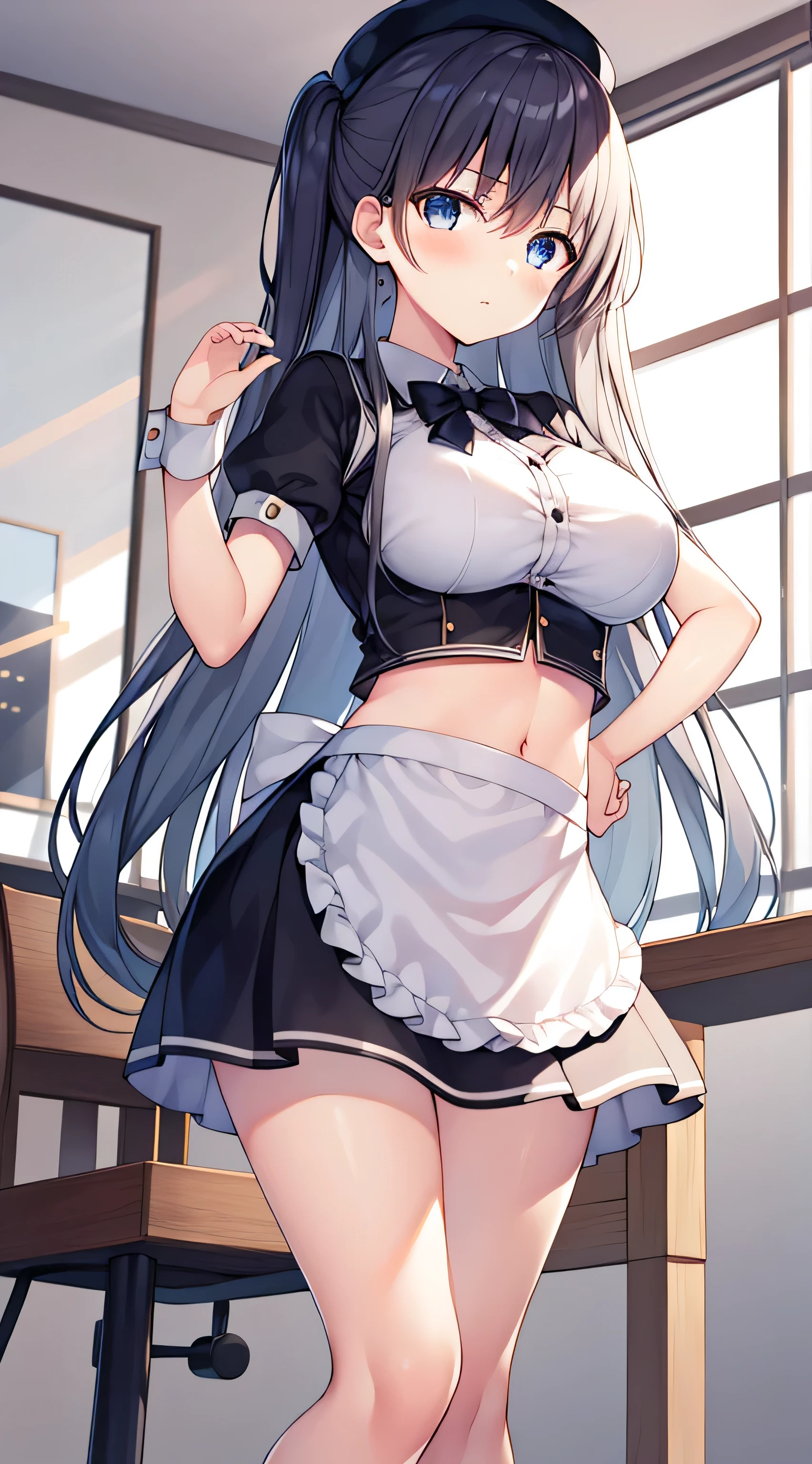 high resolution、high quality、Beautiful woman with both hands tied behind her head、Beautiful woman slapped on the by a man、Show both sides、Big 、Bobcut、Very embarrassed、cry、indoor、Beige silver hair、Sweat flying、Detailed black and white maid outfit、Thighs、Short skirt、blush、Straight Hair、Big nipples、Large areola、Beautiful nipples、Plump breasts、Beautiful woman gets her breasts slapped、Big bouncy 、I close my eyes because of the pain