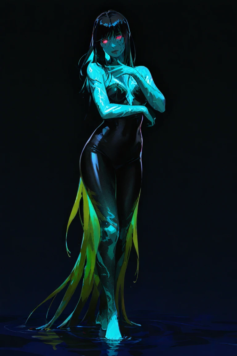 a close up of a woman with a red hair, female humanoid creature, female alien, alien woman, lolth, hot goo humanoid woman, hot slime humanoid woman, slime woman hybrid, perfect human female specimen, slime skin, female assassin, female full body