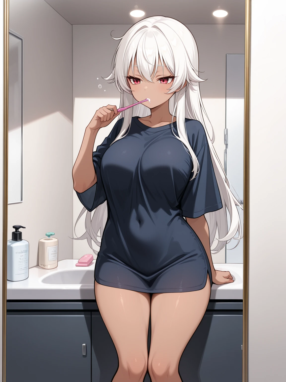 Believe me, a sexy white brunette Venezuelan girl with a nice butt and sexy body masturbating in the bathroom in panties 