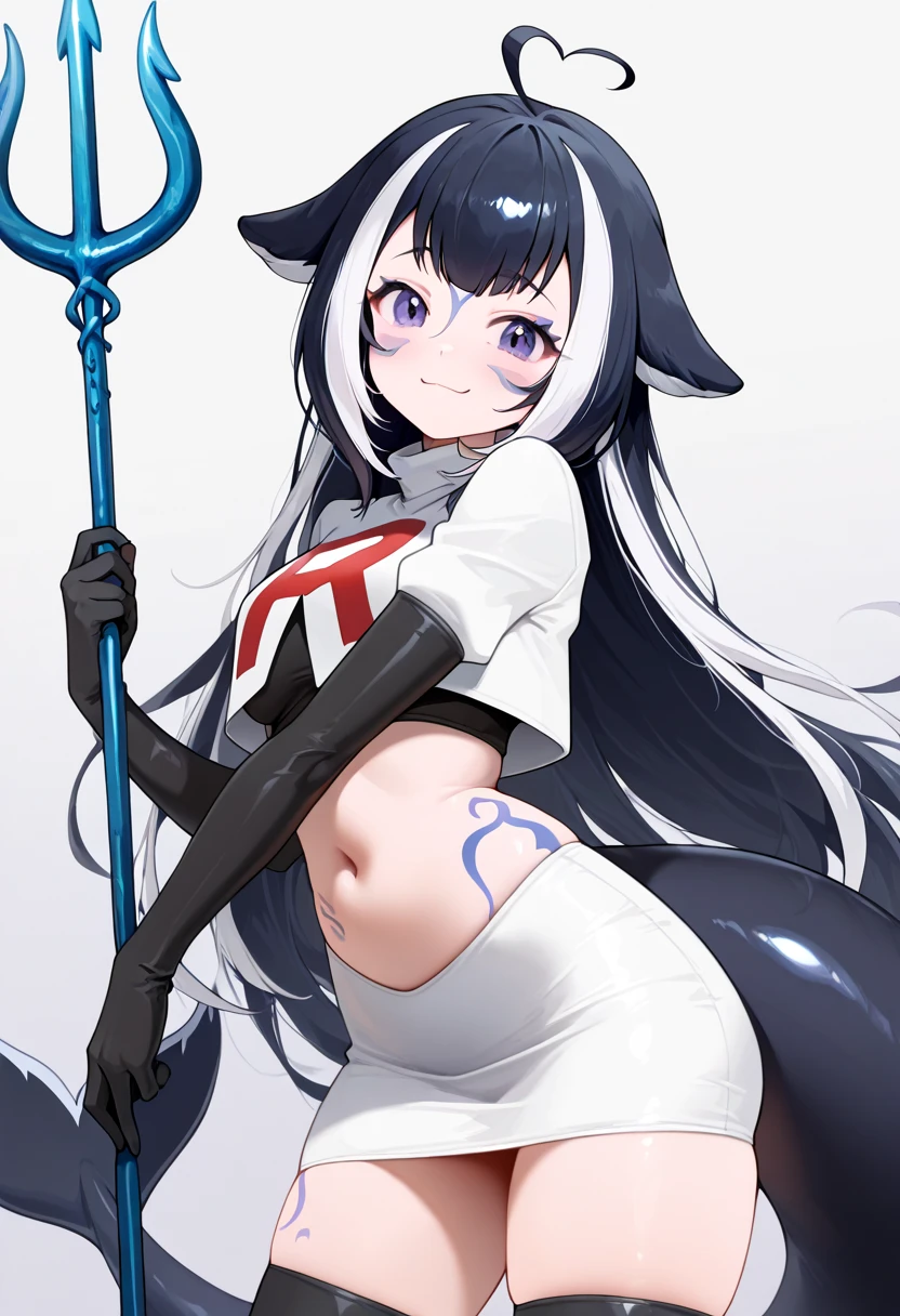 score_9,score_8_up,score_7_up,source_anime,1girl,Alice,face marking,breast marking,thigh marking,arm marking,hair flower,hair ornament,colored skin,blue skin/grey skin,horns,pointy ears,yellow eyes,slit pupils,bangs,hair between eyes,sidelocks,white hair,sunset,smile,outdoors,forest,anime screencap,lamia,pointy ears,yamaku school uniform,