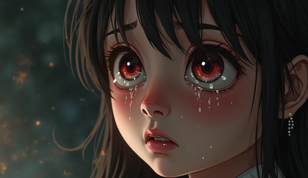 As the older sister cries out in despair, her anguished expressions are captured with a level of detail that highlights the texture of her tear-streaked cheeks.