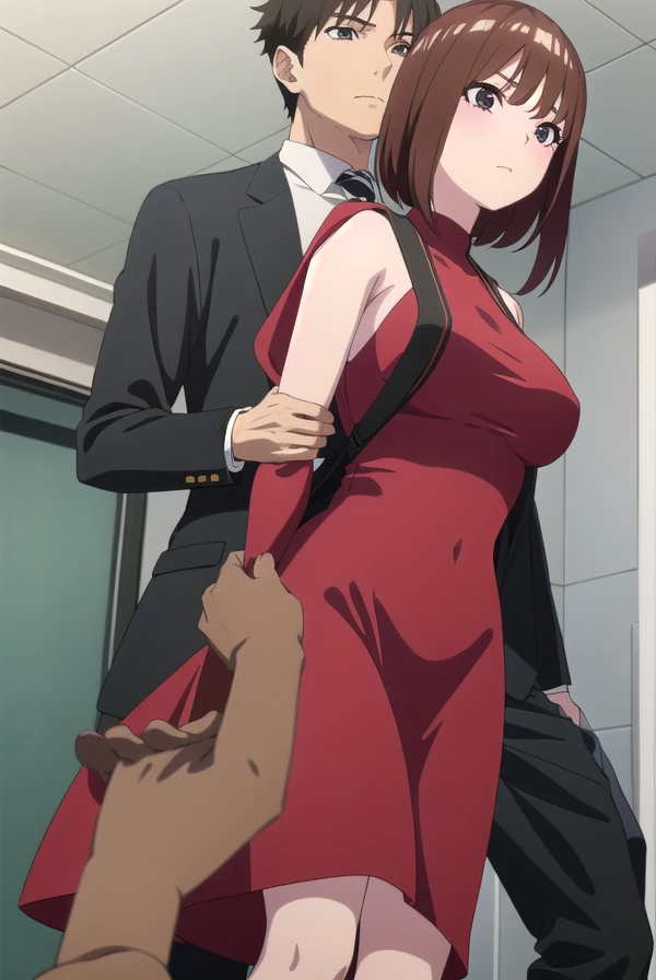 Man in suit trampling naked girl