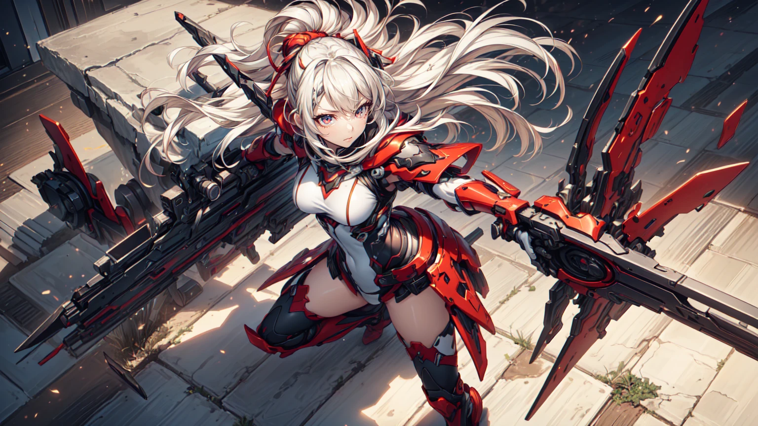 illustratio、((1girl in))、silber hair、length hair、Floating hair、、Cyber City、Neon building、(The upper part of the body:1.05)、extremely_Detailed_Eyes_And_Face,cybernetic wings mechanical wings、Random posture、Skyscraper、、Mechumusume、shrine maiden clothe,maid clothes、Random angles、anime styled,cowboy  shot