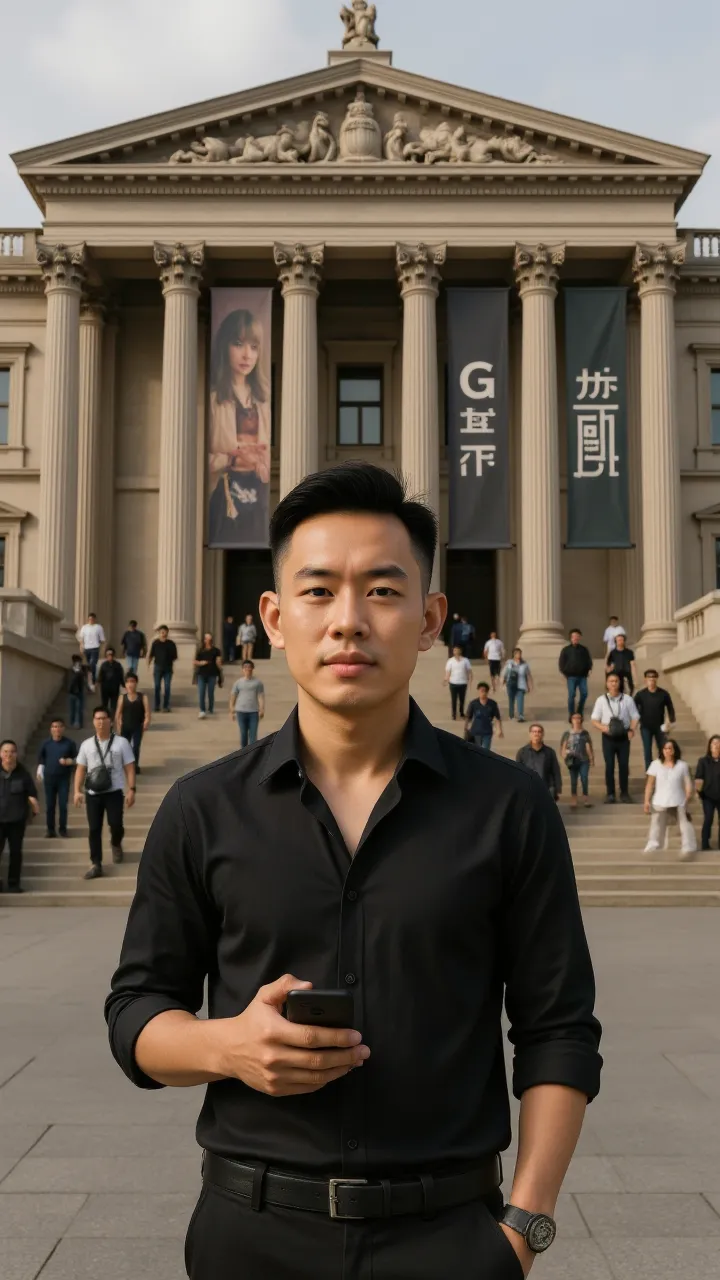 An Araff man standing in front of a group of people in a building, in forbidden city, in forbidden city rainning, qi sheng luo, wang liang, author：vivy, huifeng huang, xintong chen, chengwei pan, wei wang, the forbidden city, jinyiwei, zhong lin, beijing, zeng fanzh