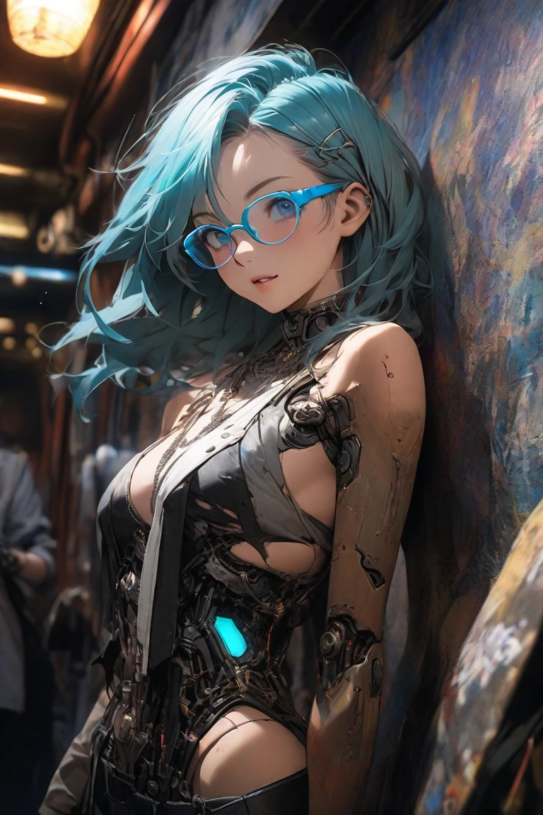 (masterpiece, best quality), 1girl, xianyun, glasses,ponytail, red-framed eyewear, under-rim eyewear,ponytail,
BREAK (cyborg, high-tech, robot:1.2),
BREAK black background, criss-cross halter, gradient background, looking at viewer, sitting,
BREAK ((top quality, 8k, masterpiece: 1.3, ultra hd, high quality, best quality, high definition, realism)), sharp focus: 1.5, Beautiful woman with Slim body, (perfect hands, perfect anatomy),