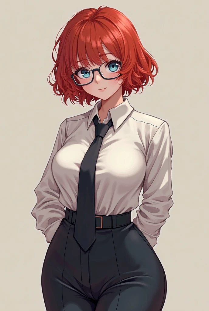 Kousaka honoka, black suit jacket, formal clothes, white top,rectangular glasses, hair ornament, sitting in office, orange hair, blue eyes, (sexy lips:0.7), skinny,skin tight
