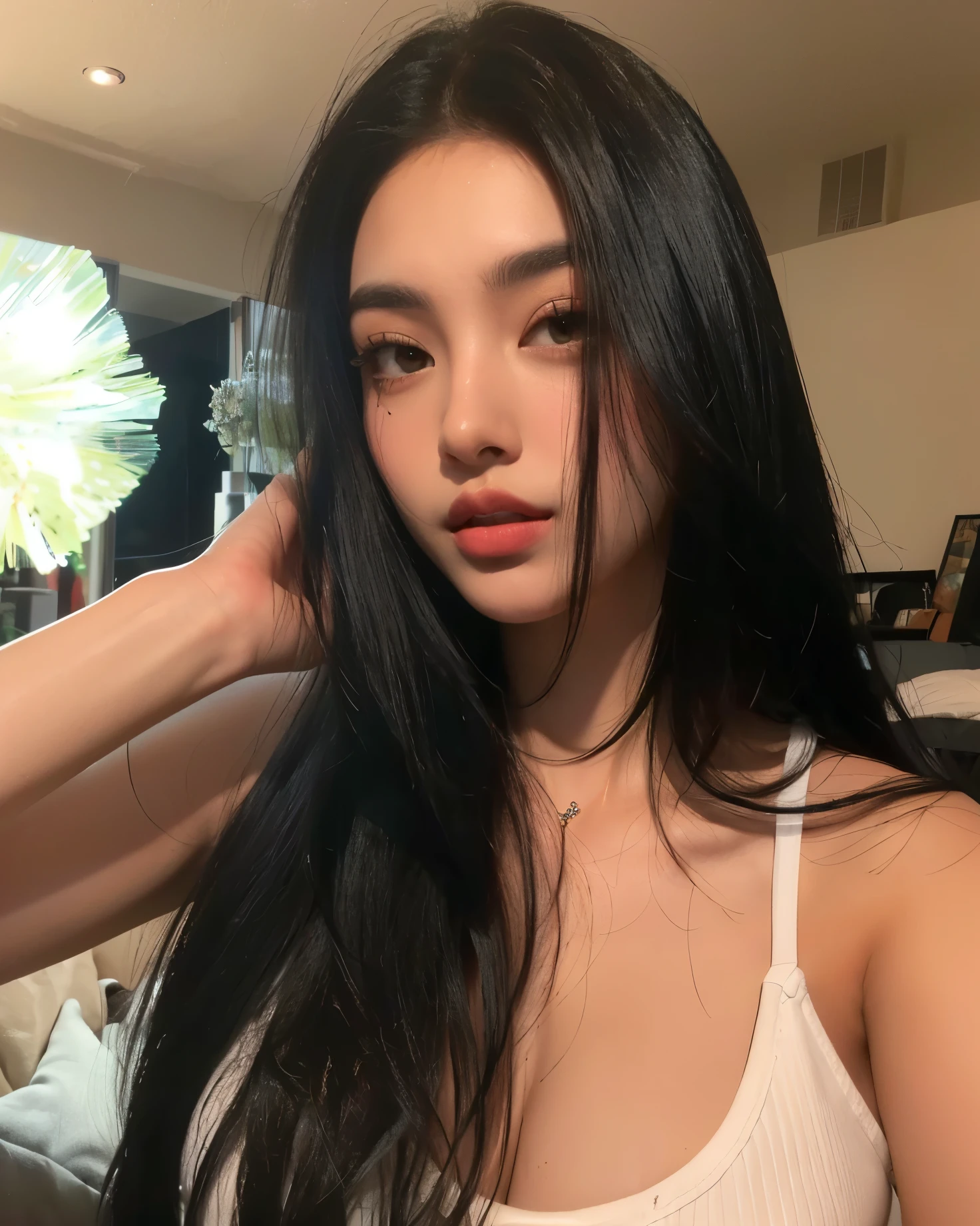 Beautiful (1 girl:1.3), Alone, (very detailed) full body masterpiece, Ultra realistic, 16K, nightmare atmosphere, gothic, r3b3cc4 young, Sensual (Erotic), 1 girl (cute young) alone, delicate (seductive) female face, silky realistic hair, hair fringe, looking at viewer, goth makeup, pale-black and dark-purple hair (gradient colors) , simple unfocused background, bedroom background, jewelry, earrings, necklace, young beauty, portrait, hoop earrings, realistic, soft lighting, muscular female body, realistic slender hot body , photorealistic, detailed clear eyes, extremely erotic, delicate feminine, muscular female body, natural realistic breasts, belly hot, narrow waist, proportionally big hips, thick legs, beautiful, nude (porn), different sensual positions, raw, analog, sharp focus, 8K, high definition, high quality, Fujifilm XT3, Film grain, award winning, highly detailed skin artwork, realistic skin details, visible pores, clear focus, volumetric fog, 8k hd, dslr, high quality, Film grain, light skin, photographic realism , lomography