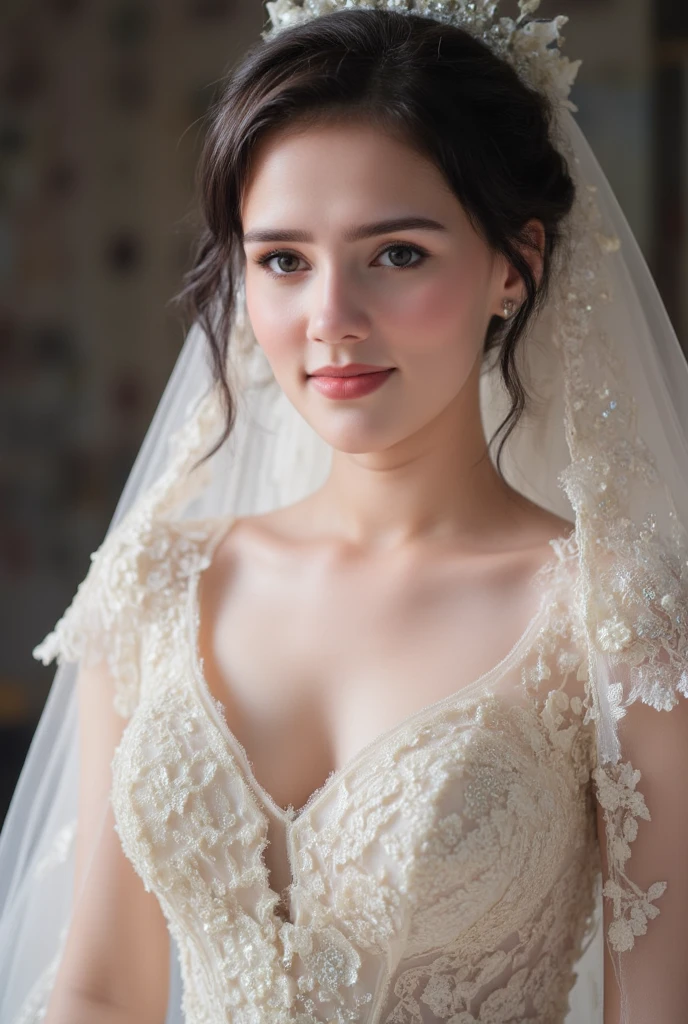 A beautiful girl wearing a wedding dress 