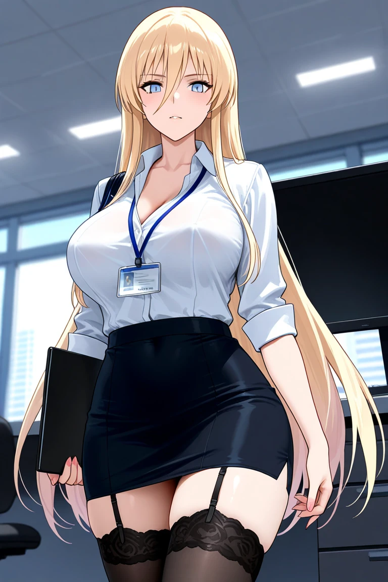 best quality, masterpiece,
1girl, solo, kanzakiurumi, mature female, medium breasts, slender body, blond,
happy face, full body, view front,
anime coloring, retro style,
<lora:Kanzaki_Urumi:0.75>, office lady, pantyhose, shirt, skirt, <lora:officelady:0.65>