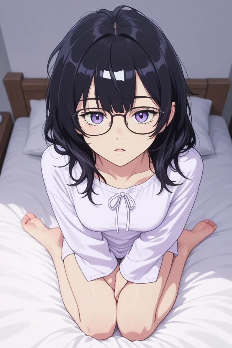 (((Purple jerseyを着ている:1.3)))、(((nude)))、(((Feeling facial expression)))、(((Spread your legs:1.3)))、(((vagina, sex, girl lying on the bed:1.3)))),Zenyuan Maki、Jujutsu Kaisen, ponytail,Red-rimmed glasses,Black Hair,Brown eyes ,Anime key visual,MAPPA, (((Spread your legs:1.3)))、(((nude)))、First Person View, (masterpiece:1.3), High resolution, Very detailed, Very detailedな CG Unity 8k 壁紙, Realistic, photo-Realistic, RAW Photos, Beautifully detailed face, Pale skin, Realistic glistening skin, Detailed cloth texture, Detailed hair texture, Perfect body, Beautiful Face, Accurate, Anatomically correct, Highly detailed face そして skin texture, Natural neck length, (Beautiful Hそしてs), (Fair skin:1.2),、(((Lie on your back in bed)))、Perfect Naked、G-cup breasts、(((Purple jersey)))、loose socks