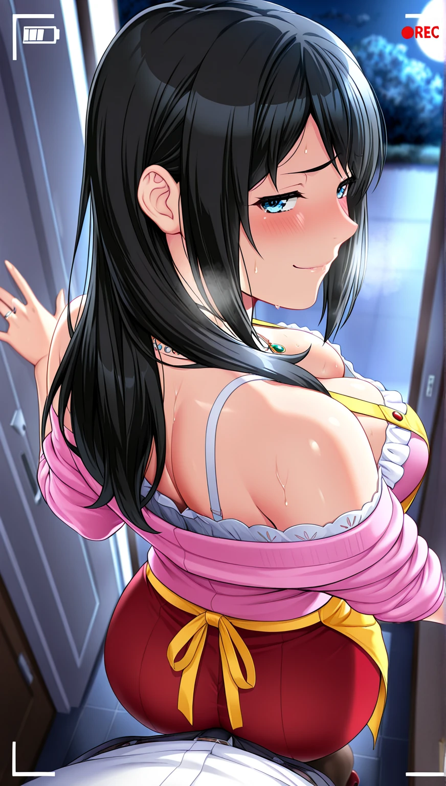 momo yaoyorozu, teen, white unbuttoned blouse, braless, medium breasts, small nippless, short pleated green skirt, short white stockings, raised skirt, wearing high-cut underwear, bedroom