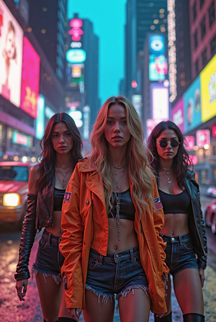 5 girls with boobs, selfie, on the street, cyberpunk