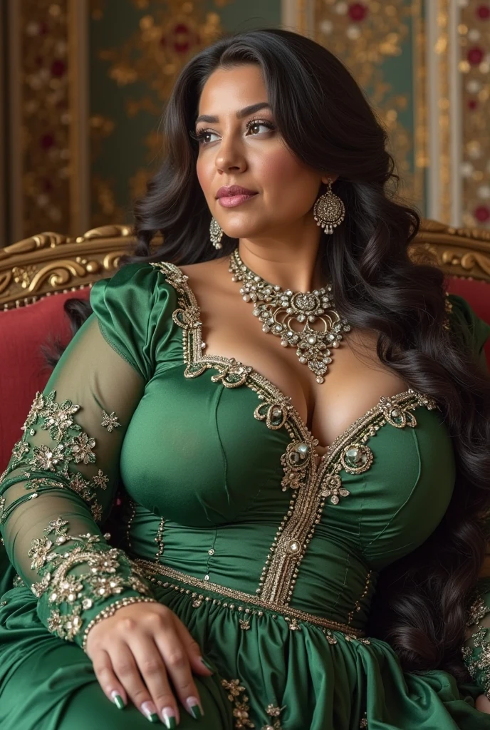 MILF, 2 QUEENS, , BBW, photo vintage, visage feminin parfait, , tache de rousseur, 1888, big huge breasts : 48H,FRONT VIEW, Rembrandt LIGHT , EXTREME LONG V-NECK, BIG CLEAVAGE, BEAUTIFUL EYES, BEAUTIFUL HANDS, LIGHT SMILES, PERFECT FACE, tres long décolleté, CASTLE BACKGROUND, QUEEN, NECKLACE, RING, JEWELERY RICH, SFW, FULL BODY, COLORFUL, ARABIAN,